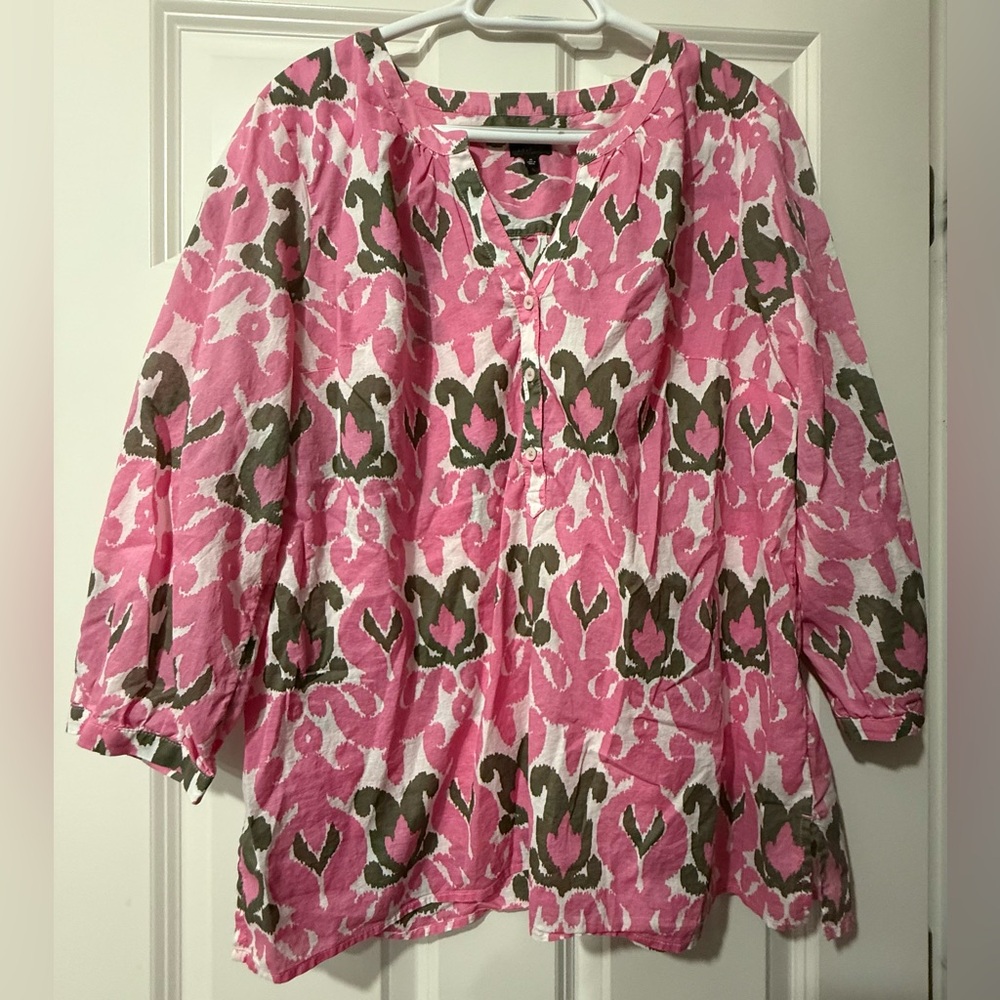 Talbots Pink and Green Floral Top